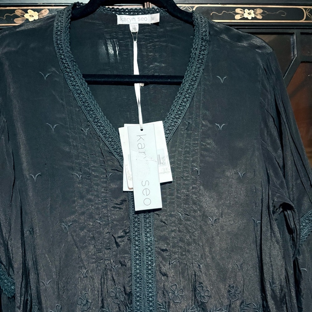 NWT Karyn Seo Black Embroidered Tunic Long Sleeves Size Medium - Picture 7 of 14